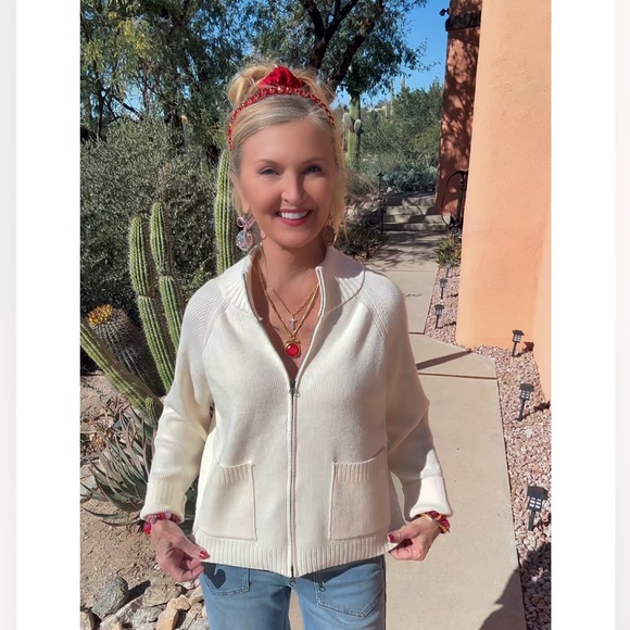 NWT Women's Cream Zip-Up Cardigan Sweater-S - Picture 8 of 11